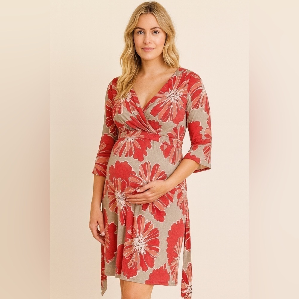 Liz Lange For Target Coral Sage V Neck Floral Maternity Dress sz XXL